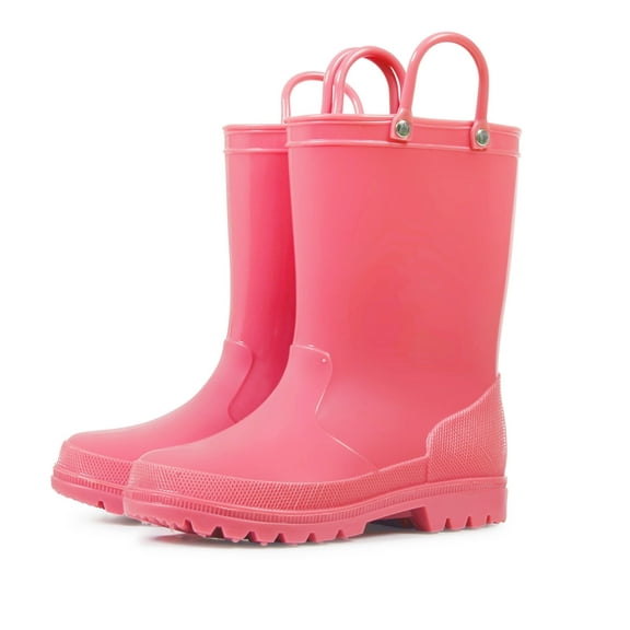 Kushyshoo Kids Rain Boots for Girls Boys Waterproof Rain Shoes with Easy On Handless Rose Red Solid Boots Size 1