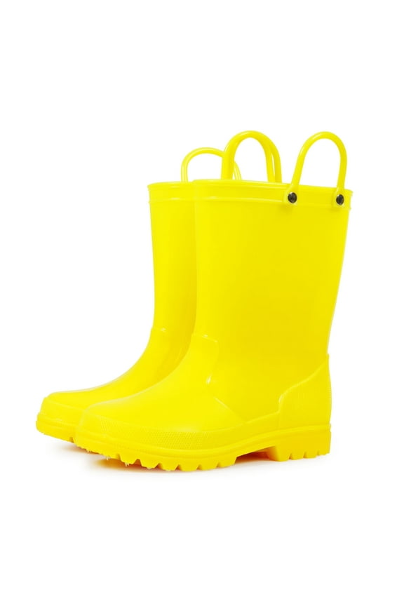 Kids Rain Boots for Girls Boys Waterproof Rain Shoes with Easy On Handless Yellow Solid Boots Size 12