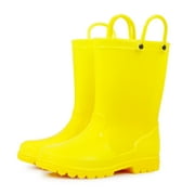 KUSHYSHOO Kids Rain Boots for Girls Boys Waterproof Rain Shoes with Easy On Handless Yellow Solid Boots Size 1