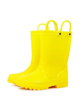Kids Rain Boots for Girls Boys Waterproof Rain Shoes with Easy On Handless Yellow Solid Boots Size 1