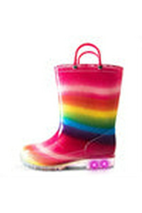 Kushyshoo Kids Rainbow Glitter Light up Rain Boot Size 1 Big Girl