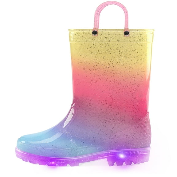 Kushyshoo Kids Rainbow Glitter Light up Rain Boot Size 1 Toddler Girl