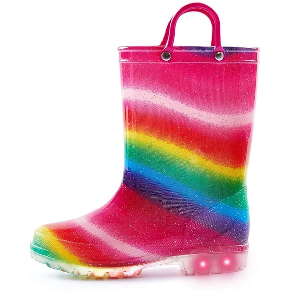 Kushyshoo Kids Rainbow Glitter Light up Rain Boot Size 2 Big Girl