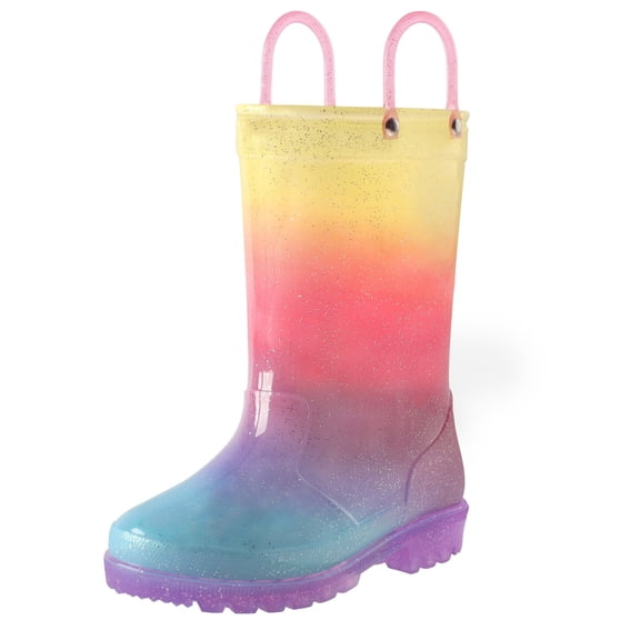 Kushyshoo Kids Rainbow Glitter Light up Rain Boot Size 3 Toddler Girl