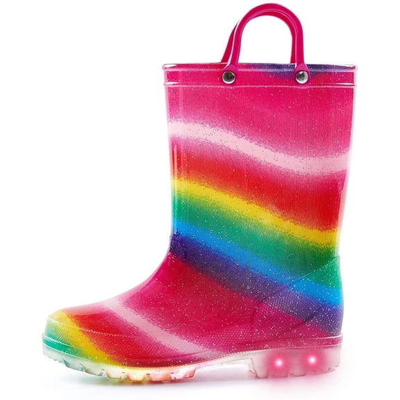Kushyshoo Kids Rainbow Glitter Light up Rain Boot Size 9 Toddler Girl