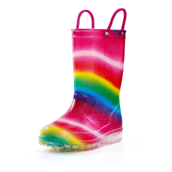 Kushyshoo Kids Rainbow Glitter Light up Rain Boots Size 2 Big Girls Shoes