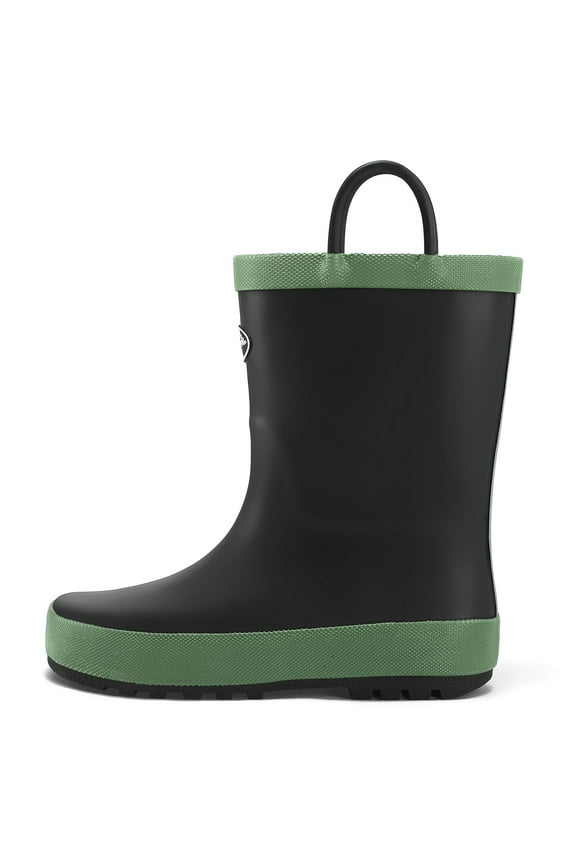 Kids Rubber Rain Boots Black Matte Boots with Handles 3M