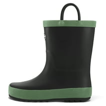 Kushyshoo Kids Rubber Rain Boots Black Matte Boots with Handles B5M