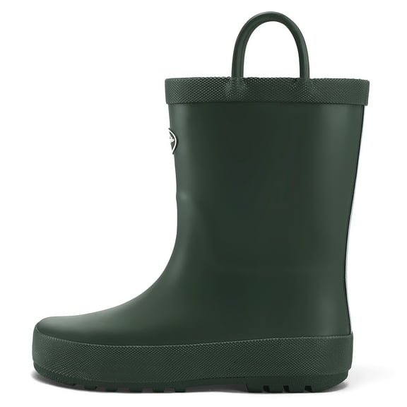 Kushyshoo Kids Rubber Rain Boots Dark Green Matte Boots with Handles 1M