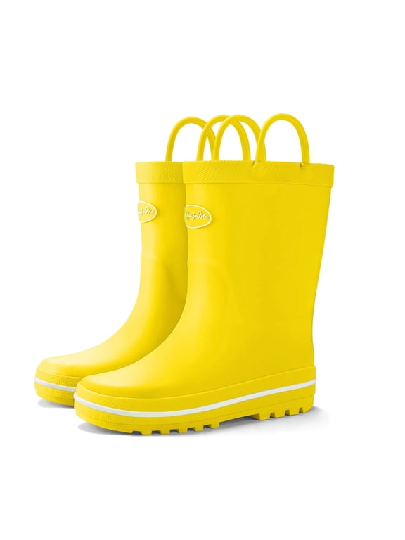 Kids Rain Boots for Girls Waterproof Yellow Matte Rubber with Easy-On Handles Size 2