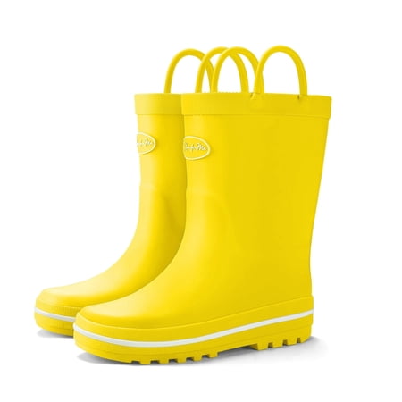 Kushyshoo Kids Rain Boots for Girls Waterproof Yellow Matte Rubber with Easy-On Handles Size 4