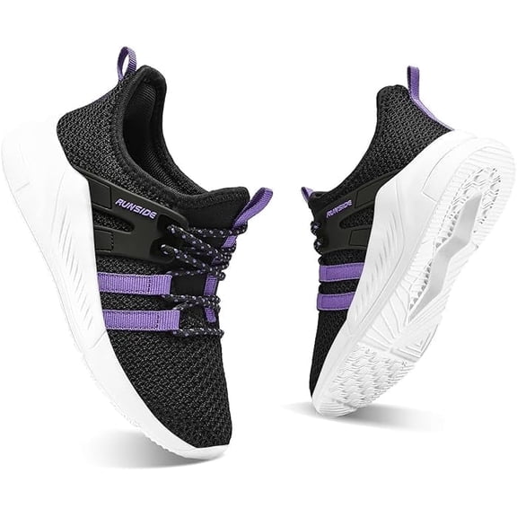 Kushyshoo Kids Sneakers Black Purple Running Athletic Shoes for Girls and Boys Size 1 (Little Kid)
