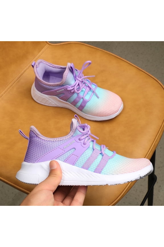 Kids Sneakers Rainbow Pink Purple Running Athletic Shoes for Girls Size 12 (Little Kid)