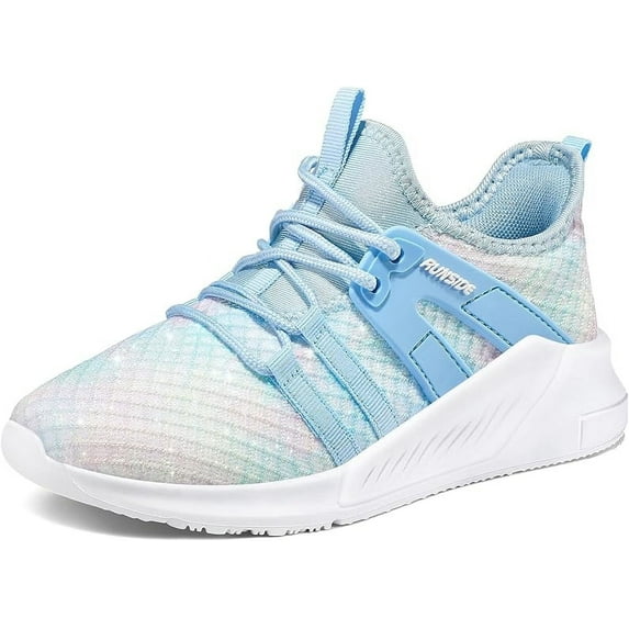 Kushyshoo Kids Sneakers Sparkly Blue Running Tennis Athletic Shoes for Girls Size 12 For Little Kids