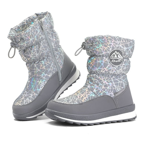 Kushyshoo Kids Snow Boots for Boys and Girls Fantasy Silver Winter Outdoor Waterproof and Non-Slip Artificial Fur Snow Boots Size 11M