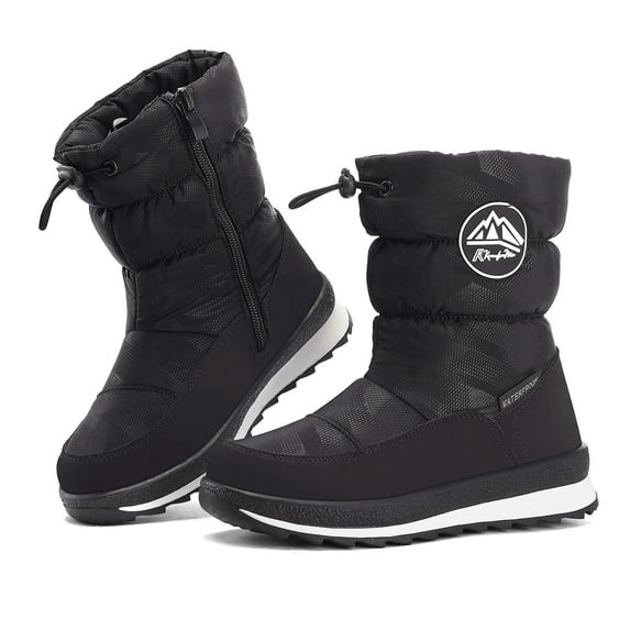 Kushyshoo Kids Snow Boots for Boys and Girls Matte Black Winter Outdoor Waterproof and Non-Slip Artificial Fur Snow Boots Size 2M