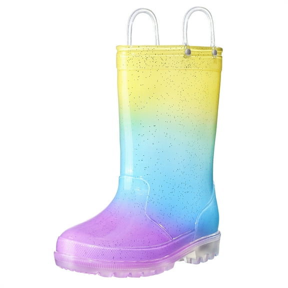 Kushyshoo Kids Yellow Colorful Glitter Rain Boot Size 11 Little Girls Shoes