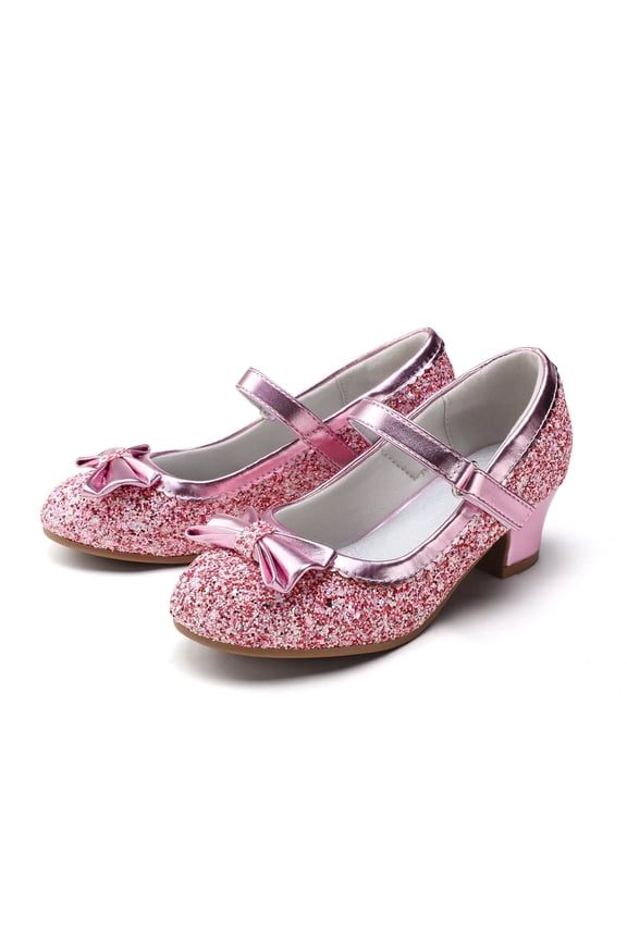 Pink Girls Dress Shoes Mary Jane 1.5in Low Heel Pumps Wedding Party Princess 11M