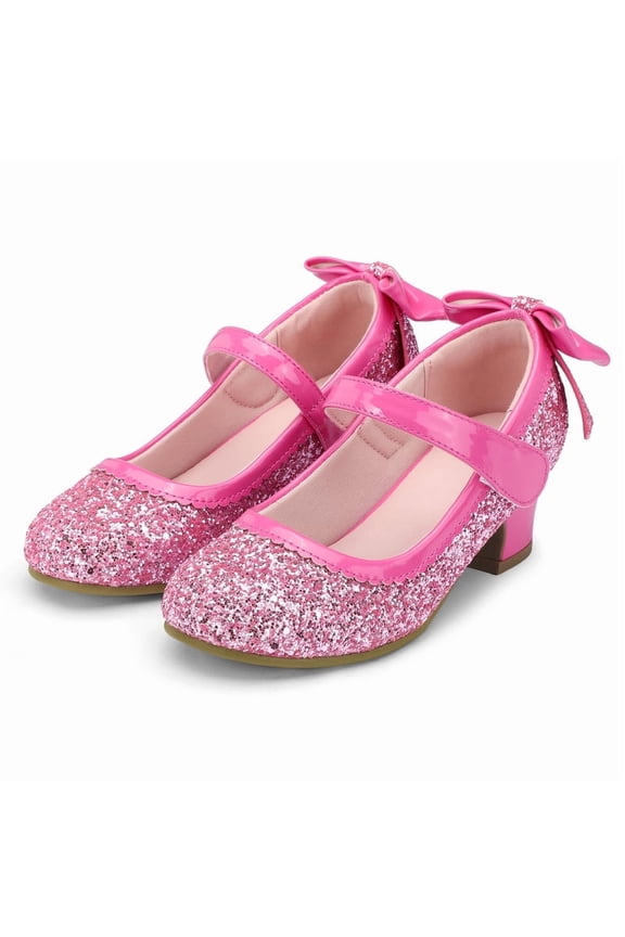 Pink Girls Dress Shoes Mary Jane Pumps with Bow 1.5in Low Heel Wedding Party Princess 10M