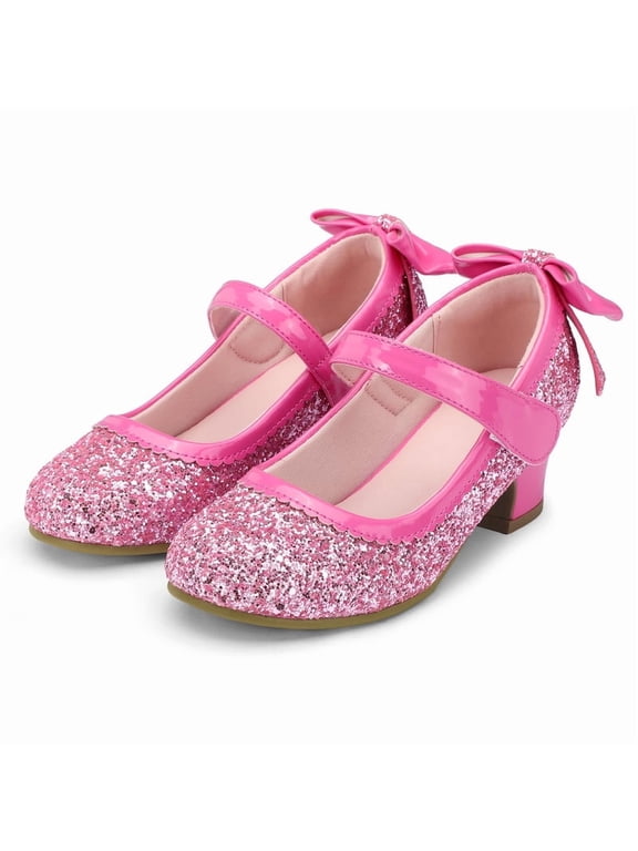Pink Girls Dress Shoes Mary Jane Pumps with Bow 1.5in Low Heel Wedding Party Princess 12M