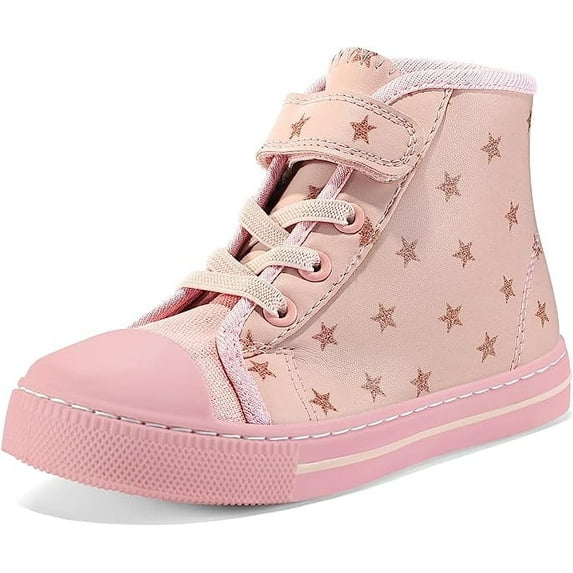 Kushyshoo Athletic Shoes Pink Star Toddler High Top Girls Sneakers, Pink, 12M