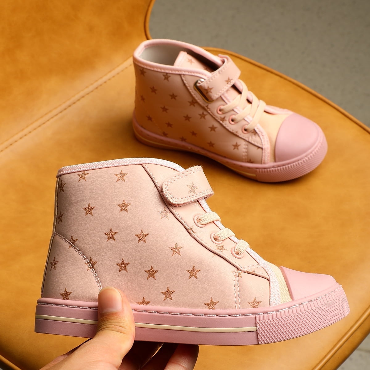Kids May Low Top Sneaker White/Peach Star/Pink Heel