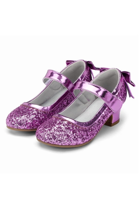 Purple Girls Dress Shoes Mary Jane Pumps with Bow 1.5in Low Heel Wedding Party Princess 9M