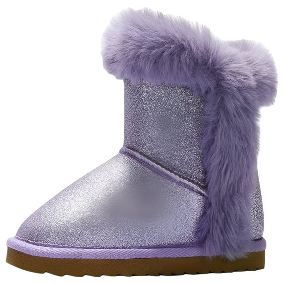 Kushyshoo Purple Girls Snow Boots Warm Faux Fur Lined Glitter Strap Winter Shoes Lightweight with Hook-and-loop Size 1M
