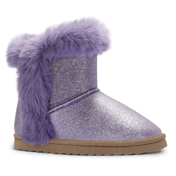 Kushyshoo Purple Girls Snow Boots Warm Faux Fur Lined Glitter Strap Winter Shoes Lightweight with Hook-and-loop Size 3M