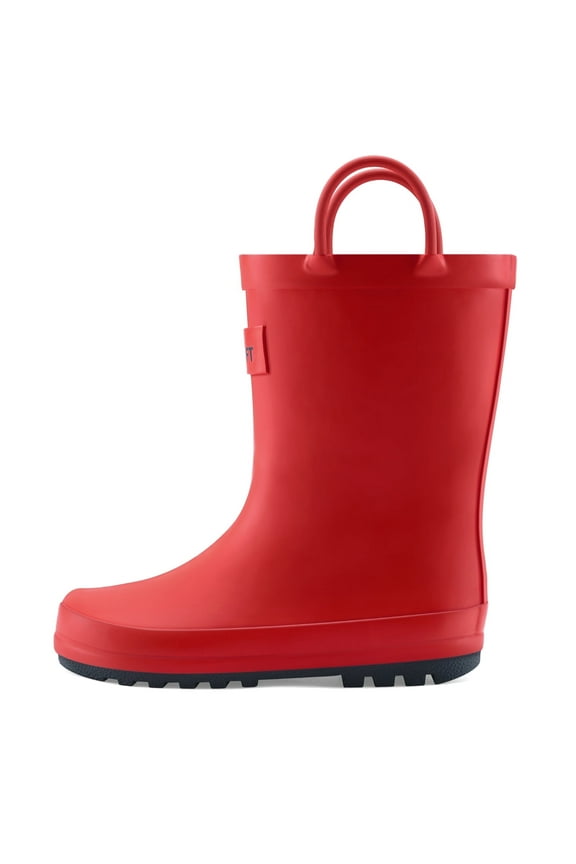 Red Kids Rain Boots for Girls Toddler Waterproof Rubber Black Sole Panel with Easy-On Handles Size 13