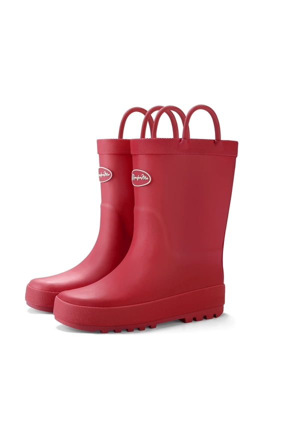 Red Matte Kids Rain Boots for Girls Toddler Waterproof Rubber with Easy-On Handles Size B6