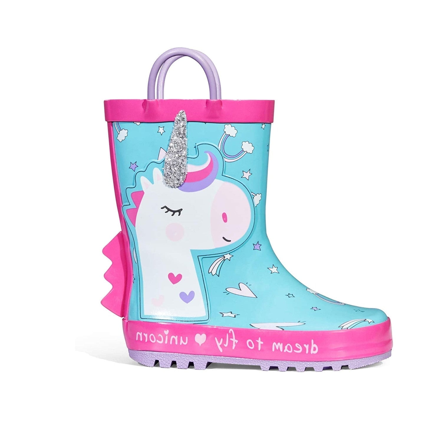 Kushyshoo Rubber Kids Rain Boots Glitter Unicorn Rain Boots for Big Girls Sizes 1