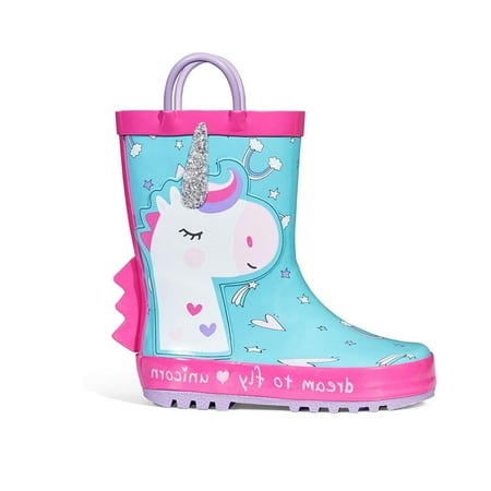 Kushyshoo Rubber Kids Rain Boots Glitter Unicorn Rain Boots for Little Girls Sizes 13