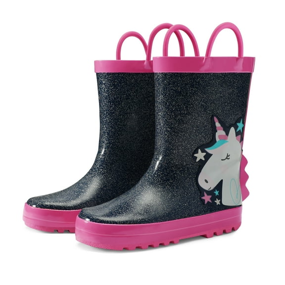 Kushyshoo Rubber Kids Rain Boots Navy Unicorn Rain Boots for Big Girls Sizes 1