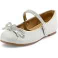 thumbnail image 1 of Kushyshoo Silver Girl's Bow Mary Jane Dress Shoes Ballet Princess Flats with Rhinestone Strap 1M, 1 of 6
