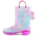 thumbnail image 1 of Kushyshoo Toddler Girls Light Up Rain Boots Boys Colorful 3D Unicorn Rain Boots for Kids with Handles 9M, 1 of 6
