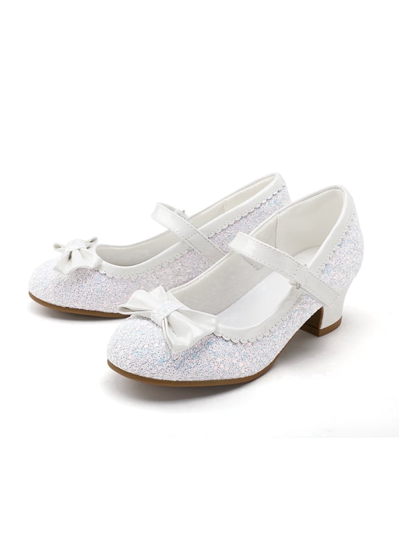 White Girls Dress Shoes Mary Jane 1.5in Low Heel Pumps Wedding Party Princess 3M