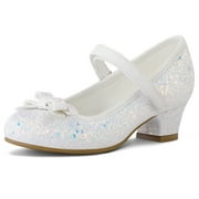 KUSHYSHOO White Girls Dress Shoes Mary Jane 1.5in Low Heel Wedding Party Princess 11M