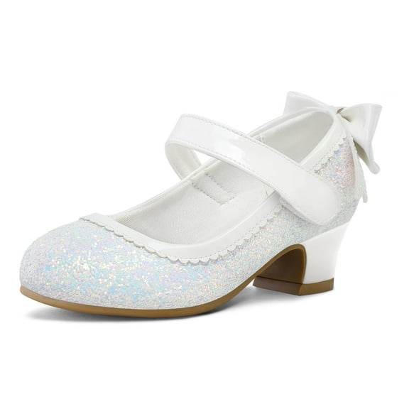 Kushyshoo White Girls Dress Shoes Mary Jane Pumps with Bow 1.5in Low Heel Wedding Party Princess 2M