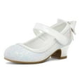 thumbnail image 1 of Kushyshoo White Girls Dress Shoes Mary Jane Pumps with Bow 1.5in Low Heel Wedding Party Princess 8M, 1 of 4