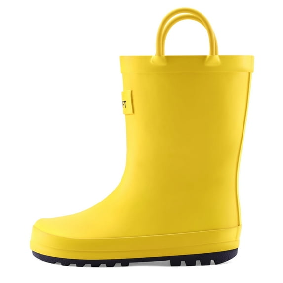 Kushyshoo Yellow Kids Rain Boots for Girls Toddler Waterproof Rubber Design with Easy-On Handles Size 11