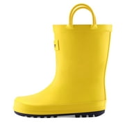 KUSHYSHOO Yellow Kids Rain Boots for Girls Toddler Waterproof Rubber Design with Easy-On Handles Size 2