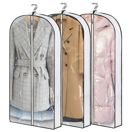 Kusmil 40" Hanging Garment Bags for Closet Storage Suit Bag 4" Gusseted Clear Clothes Cover for Coat, Jacket, Sweater (3 Packs)
