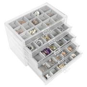 Kusmil Acrylic Jewelry Box with 5 Drawers, 75 Slots Cosmetic Storage Organizer box,Gray