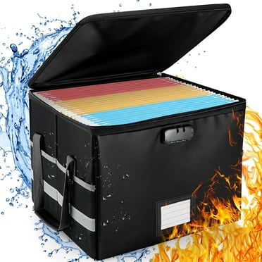 Kusmil File Box with Lock, Fireproof File Document Organizer for Home Office Hanging Letter/Legal Folder (Black)