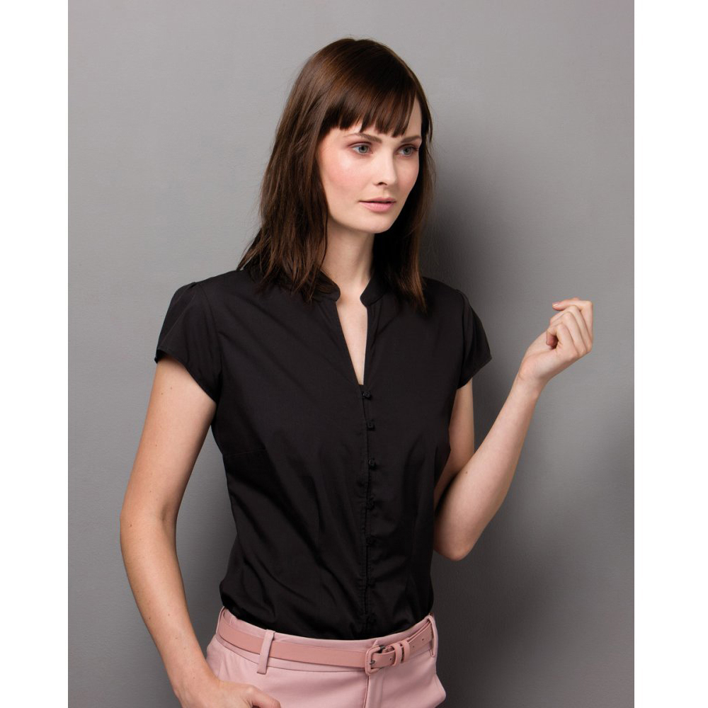 black short sleeve blouse with collar