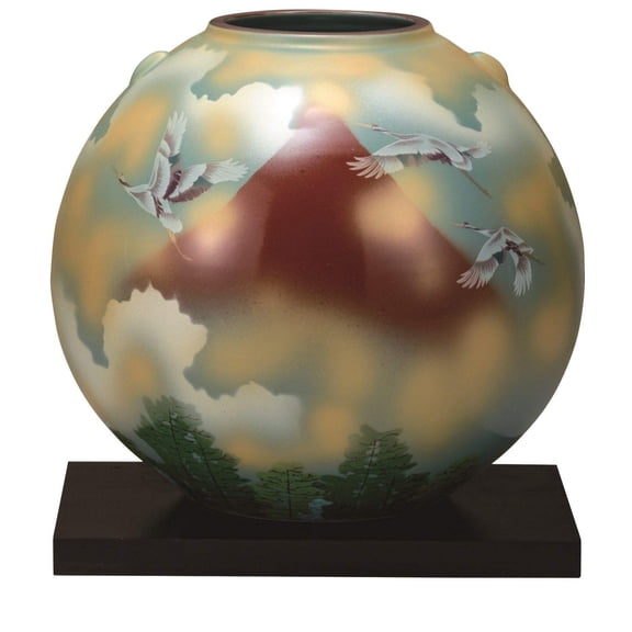 Kutani No.7 Vase Red Fuji And Cranes Made in Japan Special Set - Japan Craze Shop