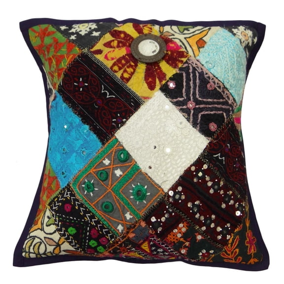 Kutch Embroidered Sofa Cushion Covers Multicolour Decor Ative Pillow Case 16 X 16 Inches