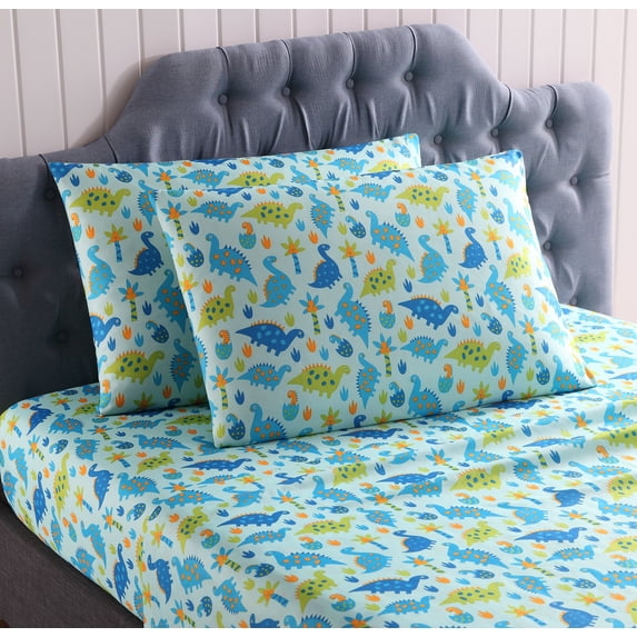 Kute Kids 3-Piece Ultra Soft Baby Dinosaurs Multicolor Microfiber Woven Sheet Set, Twin