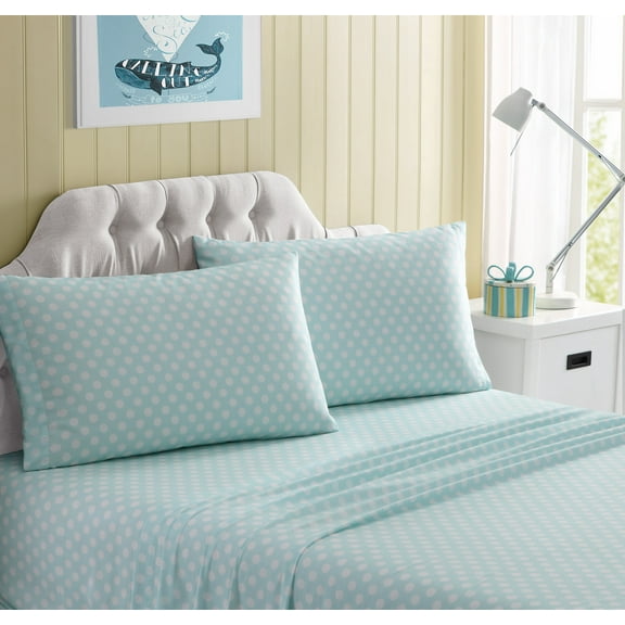 Kute Kids 4-Piece Ultra Soft Minnie Aqua Polka Dot Microfiber Woven Sheet Set, Queen